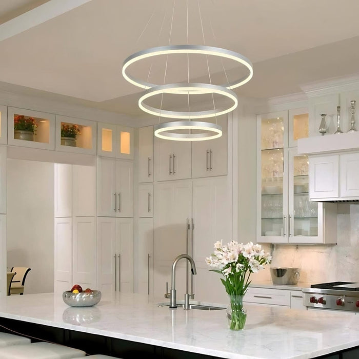 مصباح معلق على شكل حلقة فضية (3 حلقات)