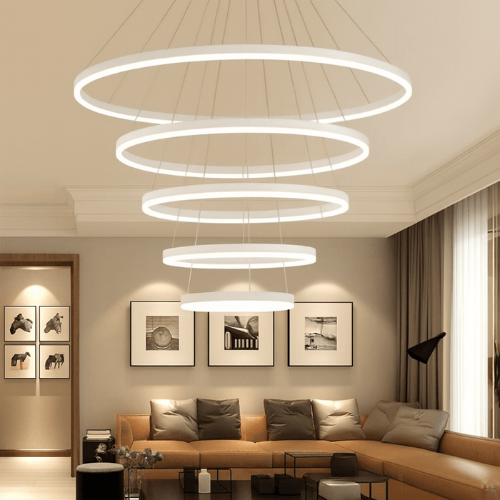 مصباح معلق حلقي أبيض (5 حلقات)