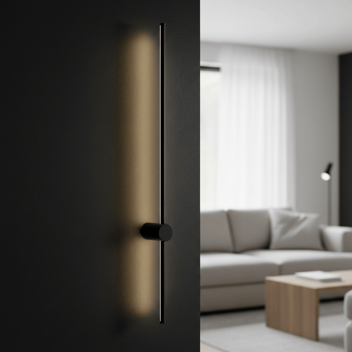 You will be generating high-quality product photos for an online stores product page. The product images should closely match the original products.
      Here is the prompt (IMPORTANT!): """A close-up shot of the 'James Wall Light Black (Small)' mounted o