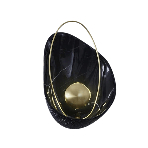 Black Casa wall lamp with gold circular accent and thin gold frame, modern light from Mafeemushkil.com Dubai UAE. - Mafeemushkil.com LLC - Casa black wall lamp - Wall Lamps