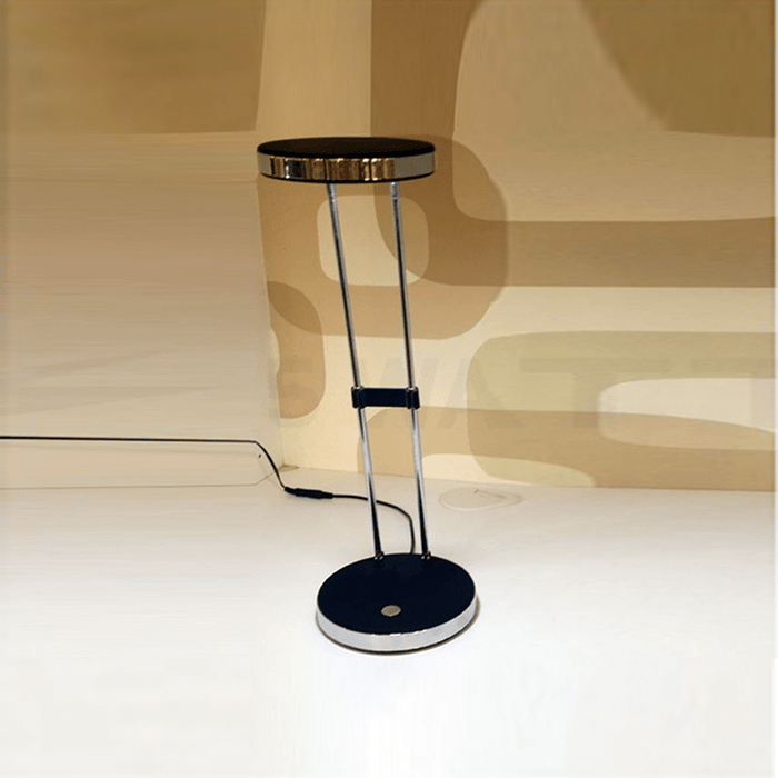 Sleek black Gexo office table lamp with round base and slim vertical rods casting soft light, Mafeemushkil. - Mafeemushkil.com LLC - Gexo Office Table Lamp - Best Sellers, Lights Under 300, Office, sale, Table Lamps